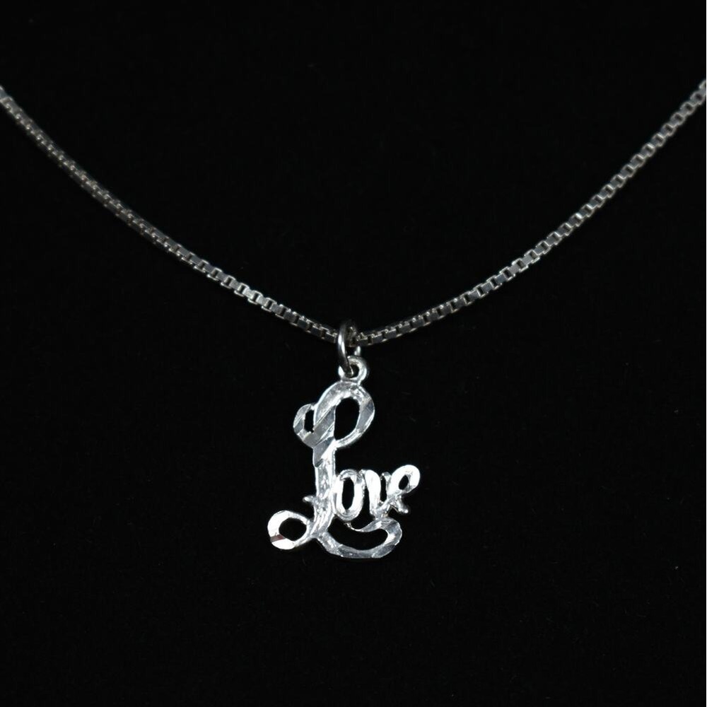 Sterling Silver Cursive "Love" Script 925 Pendant Necklace 30" Extra Long Chain